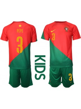 Portugal Pepe #3 Replika Hemmakläder Barn VM 2022 Kortärmad (+ byxor)